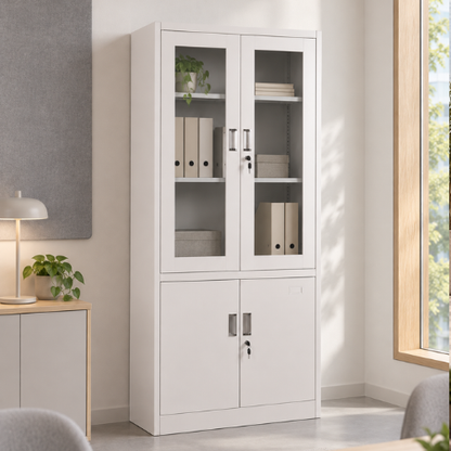 4-Door Half-Glass Steel Cabinet