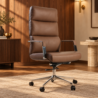 Walnut Swivel Leather Chair